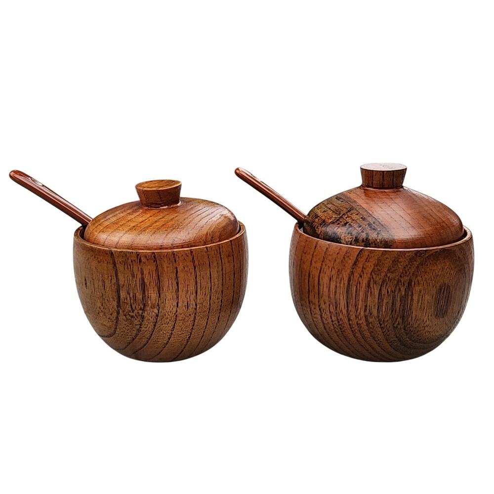 Vintage Rustic Jujube Wood Sugar Bowl Set - AS-IS / Craft Project